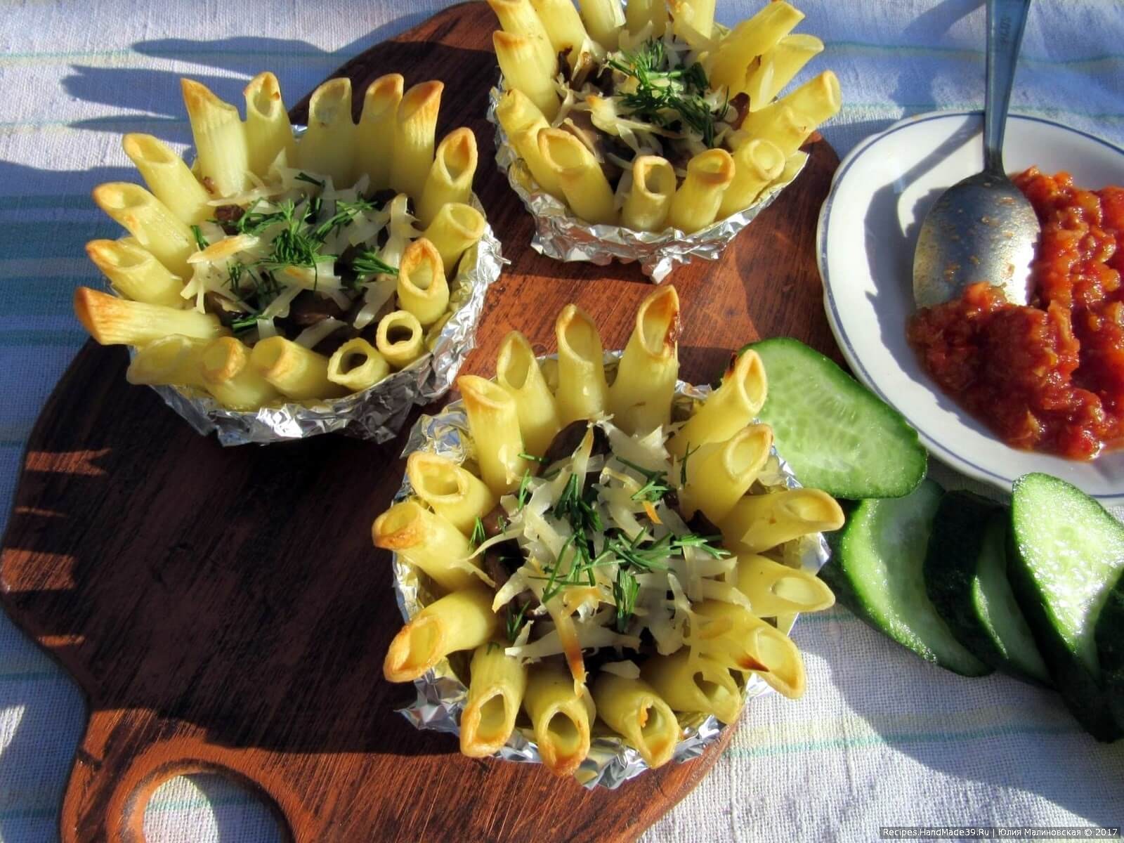 Запеканка макаронная с грибами и сыром