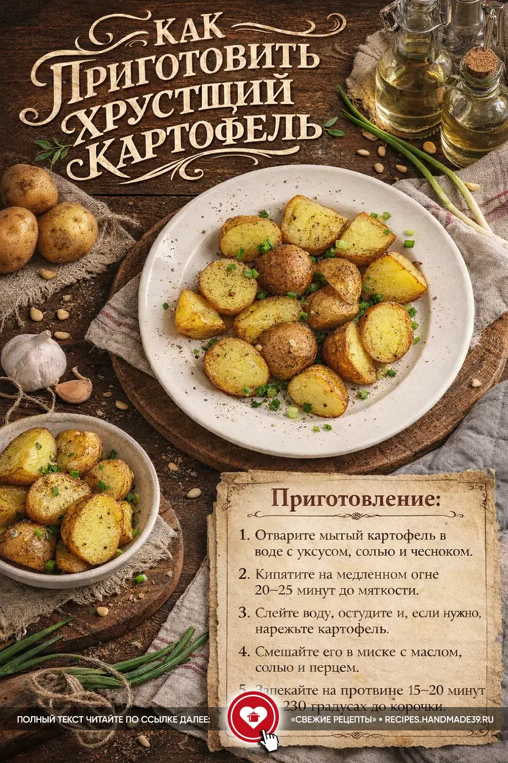 Румяные дольки запечённого золотистого картофеля с зелёным луком на белой тарелке