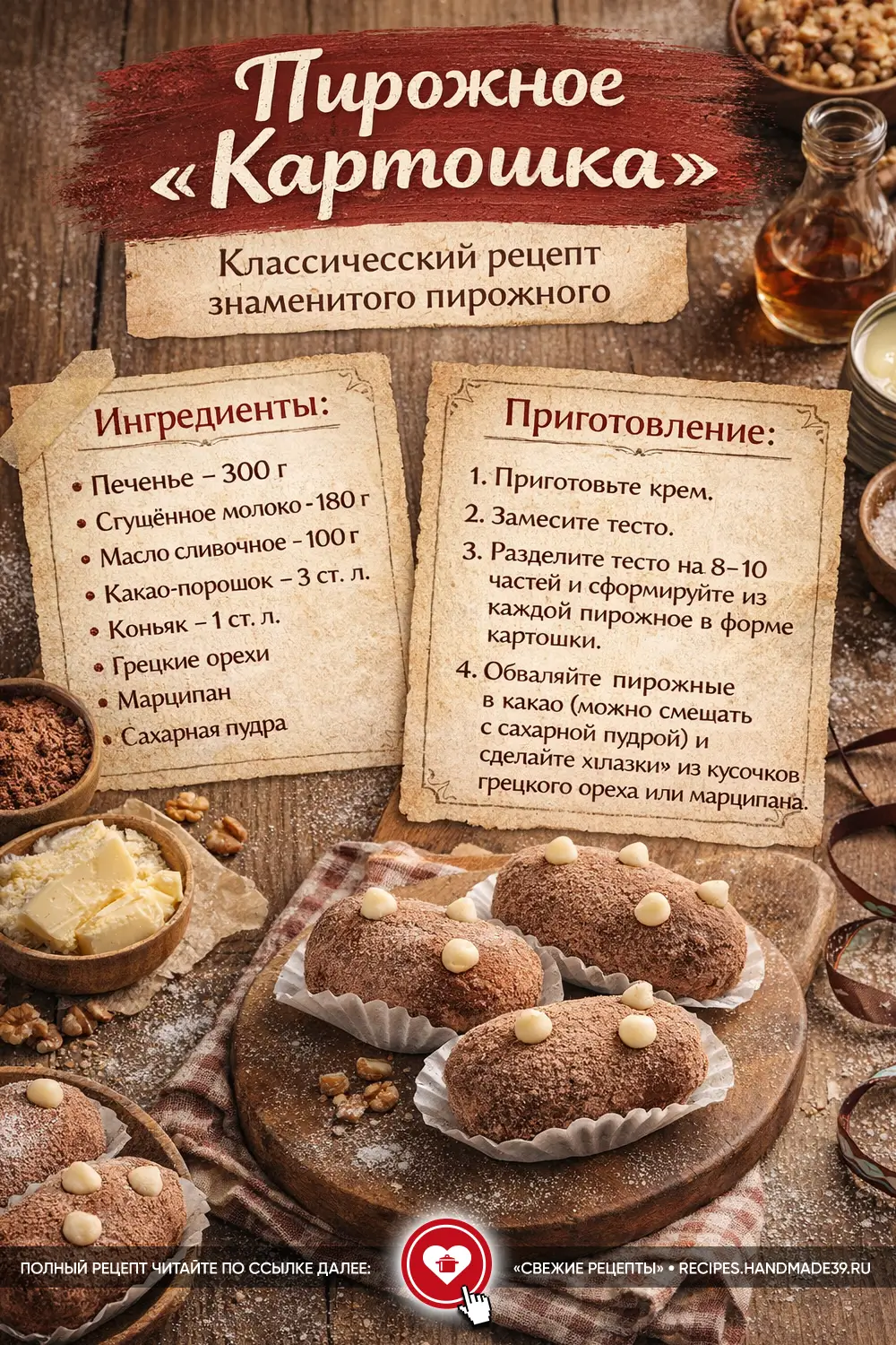 Домашнее пирожное «Картошка»: классический рецепт из печенья