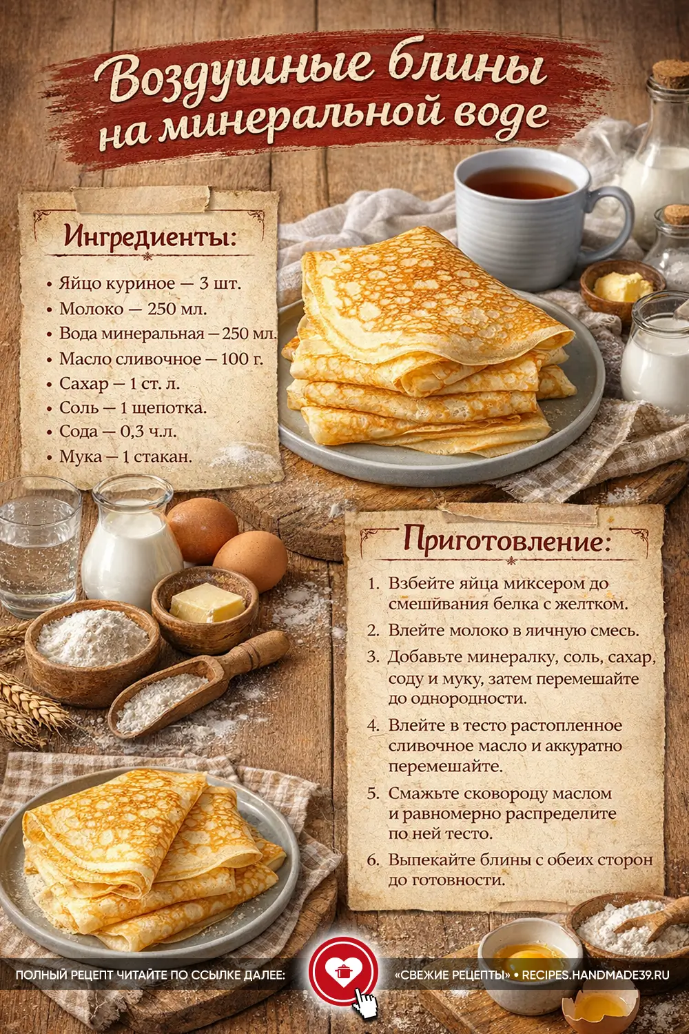 Идеальные ажурные блины на минералке: тонкие и с дырочками