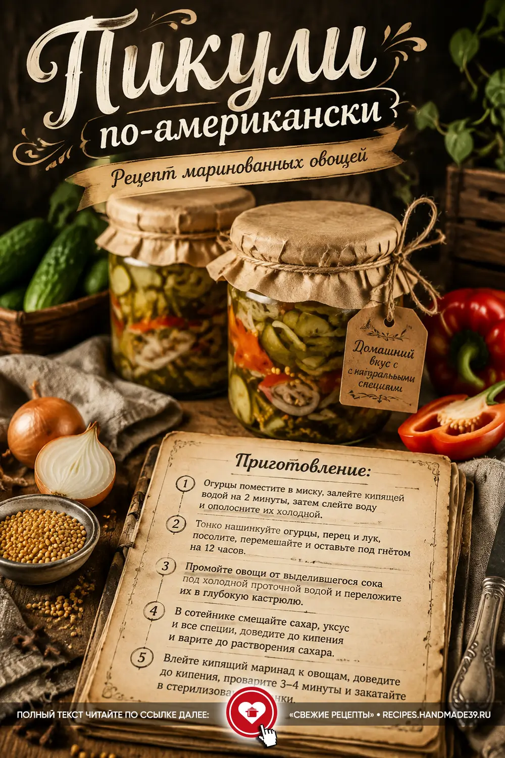 Хрустящие маринованные пикули из огурцов, болгарского перца и лука в стеклянных банках