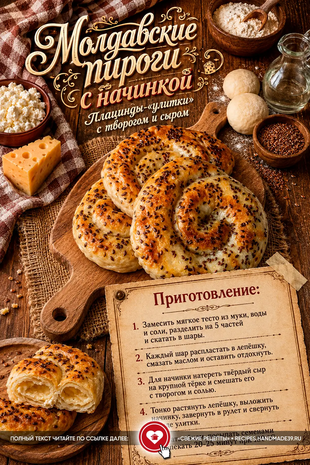 Молдавские плацинды в форме улиток с творогом и сыром по домашнему рецепту