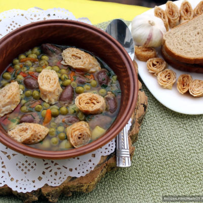 Суп с куриными сердечками и блинными рулетиками – пошаговый рецепт с фото