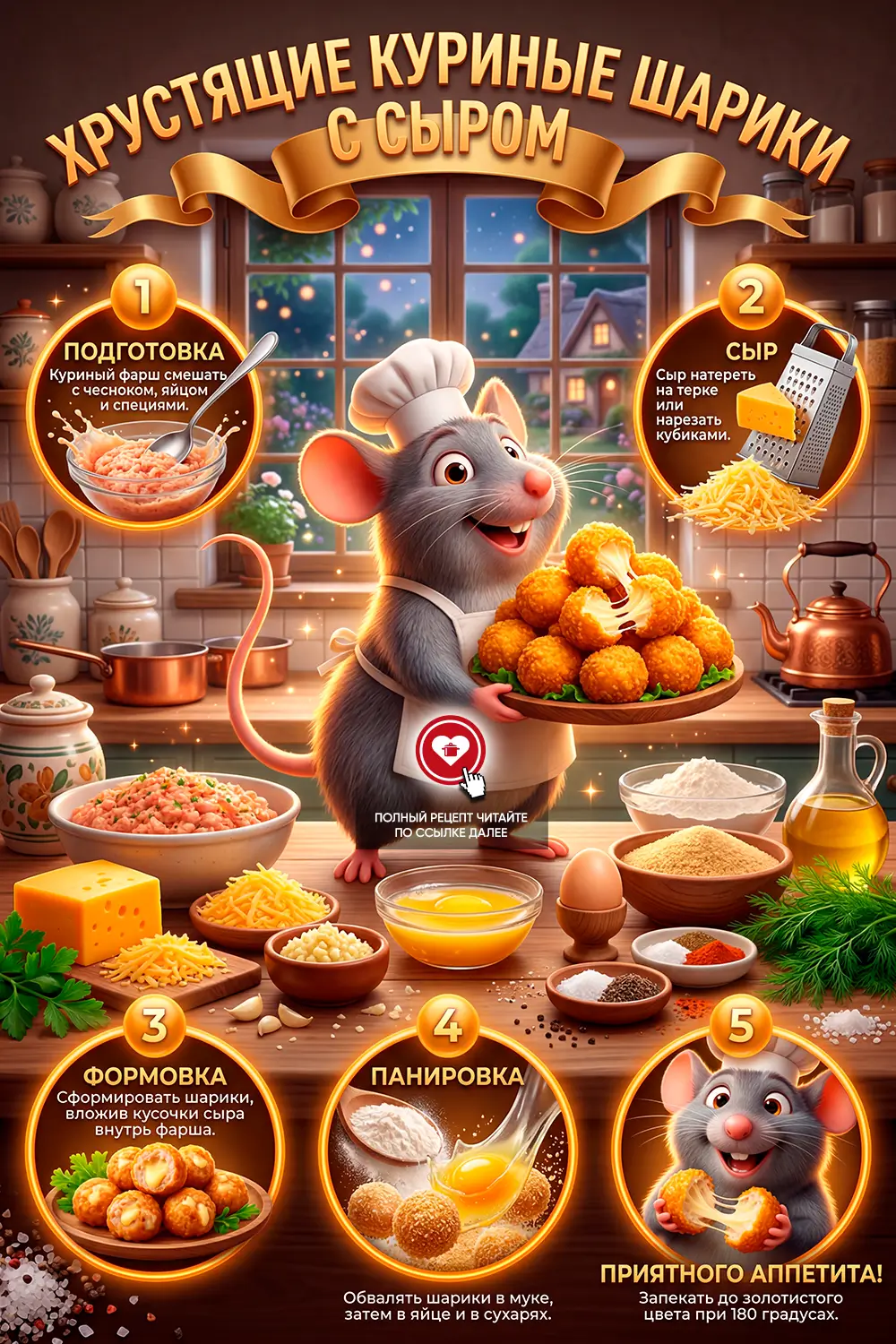 Золотистые обжаренные куриные шарики с расплавленным сыром внутри на листе салата