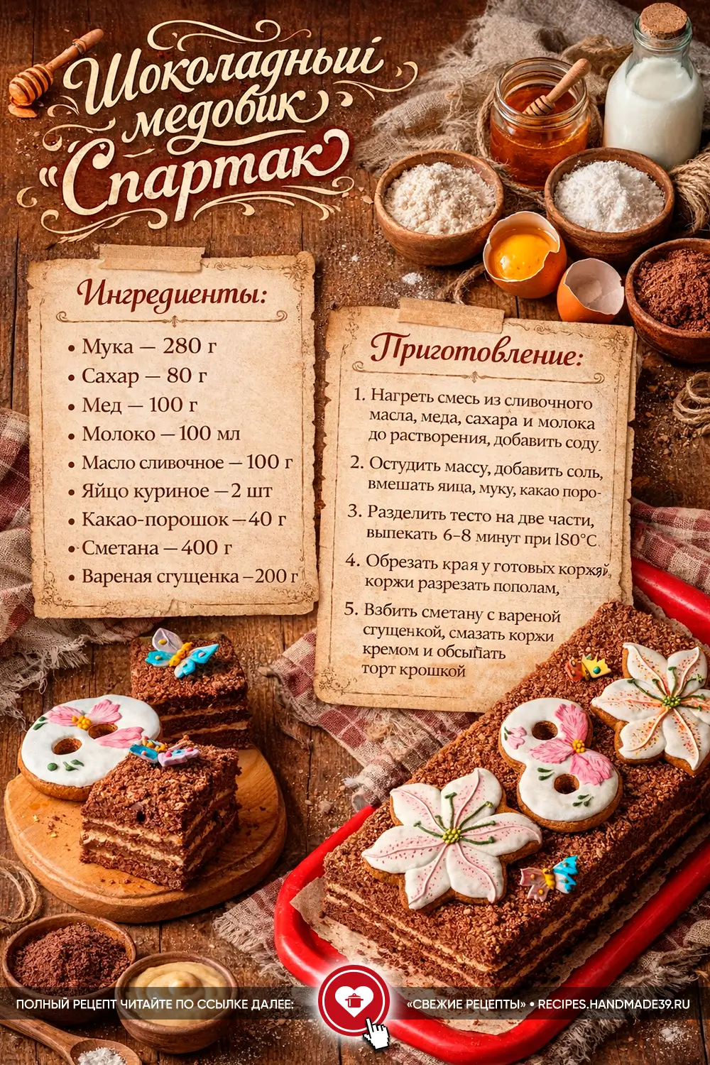 Шоколадный медовик «Спартак» без раскатки: идеальный торт на 8 Марта!