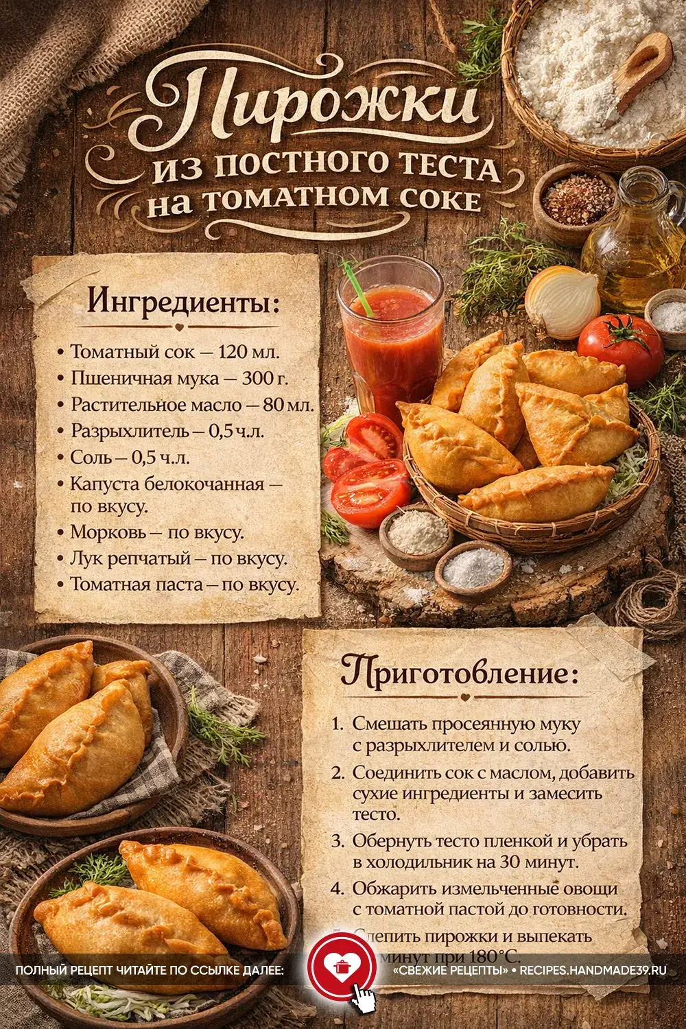 Постные пирожки на томатном соке без дрожжей