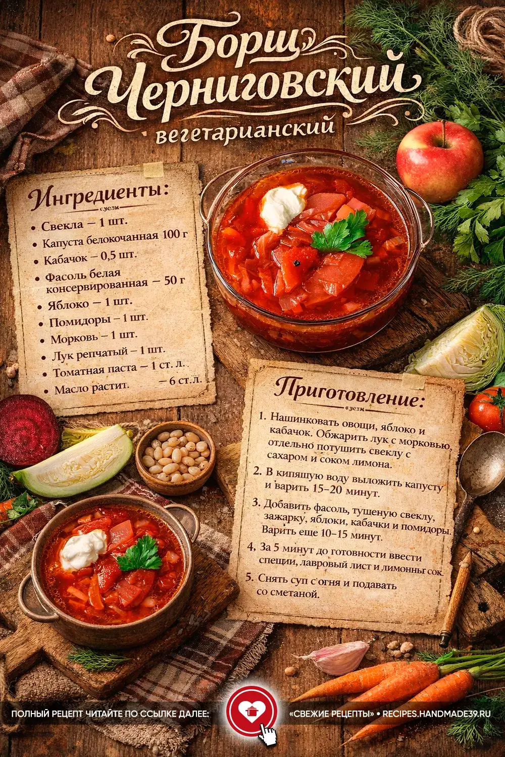 Постный борщ «Черниговский»: секретный рецепт с яблоком и кабачком