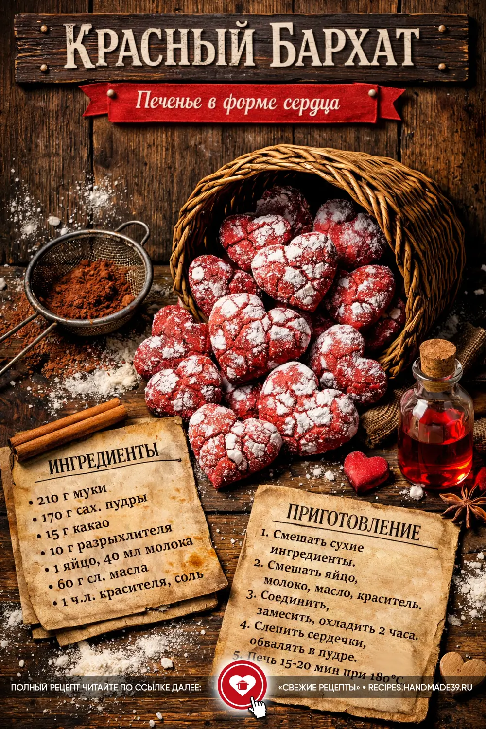 Печенье «Красный бархат» в форме сердца на 14 февраля