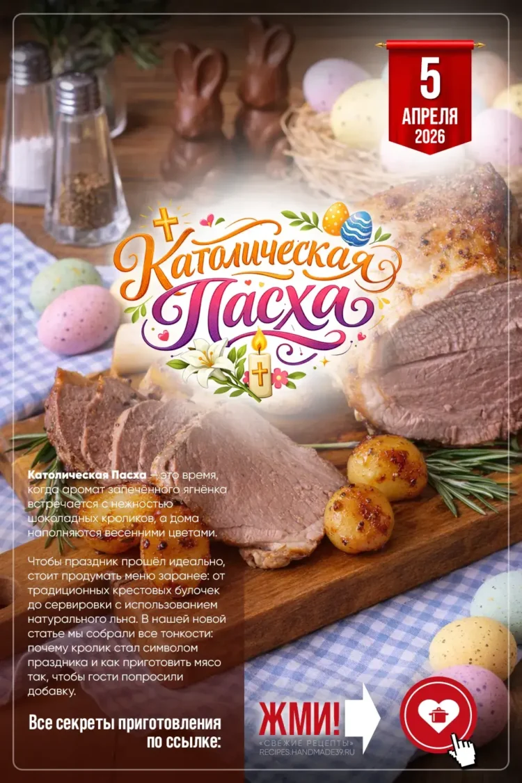 Католическая Пасха: праздничная запечённая ножка ягнёнка с розмарином на деревянном столе
