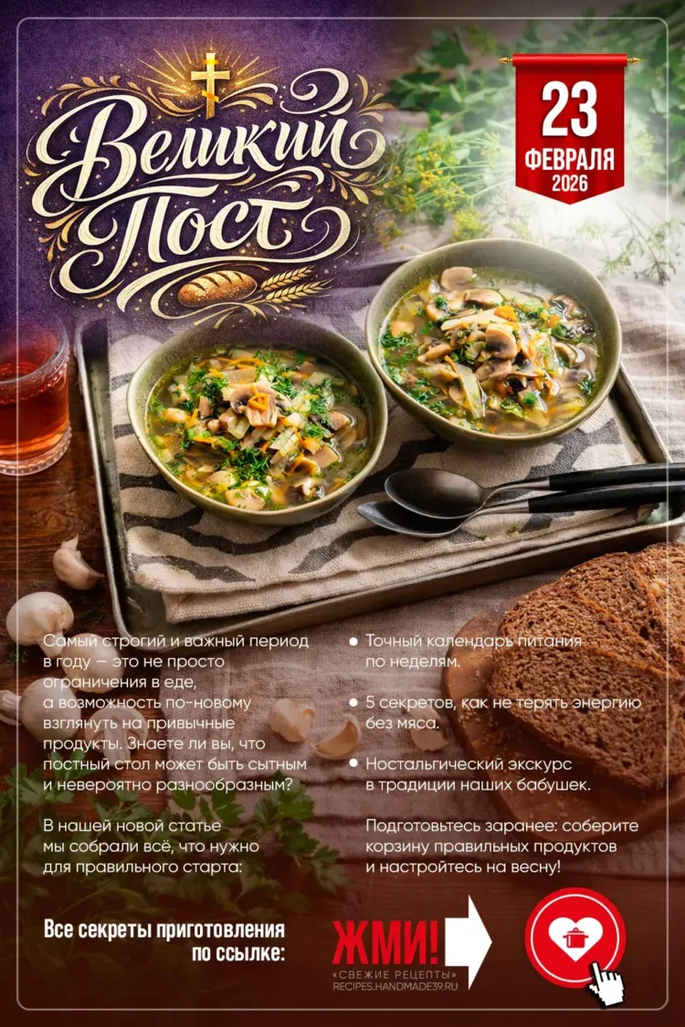 Великий пост: аппетитный постный грибной суп с зеленью и ржаным хлебом