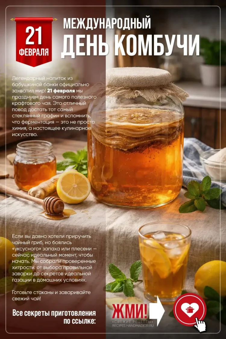 Международный день комбучи: освежающий напиток с кусочками фруктов и льдом на льняной салфетке