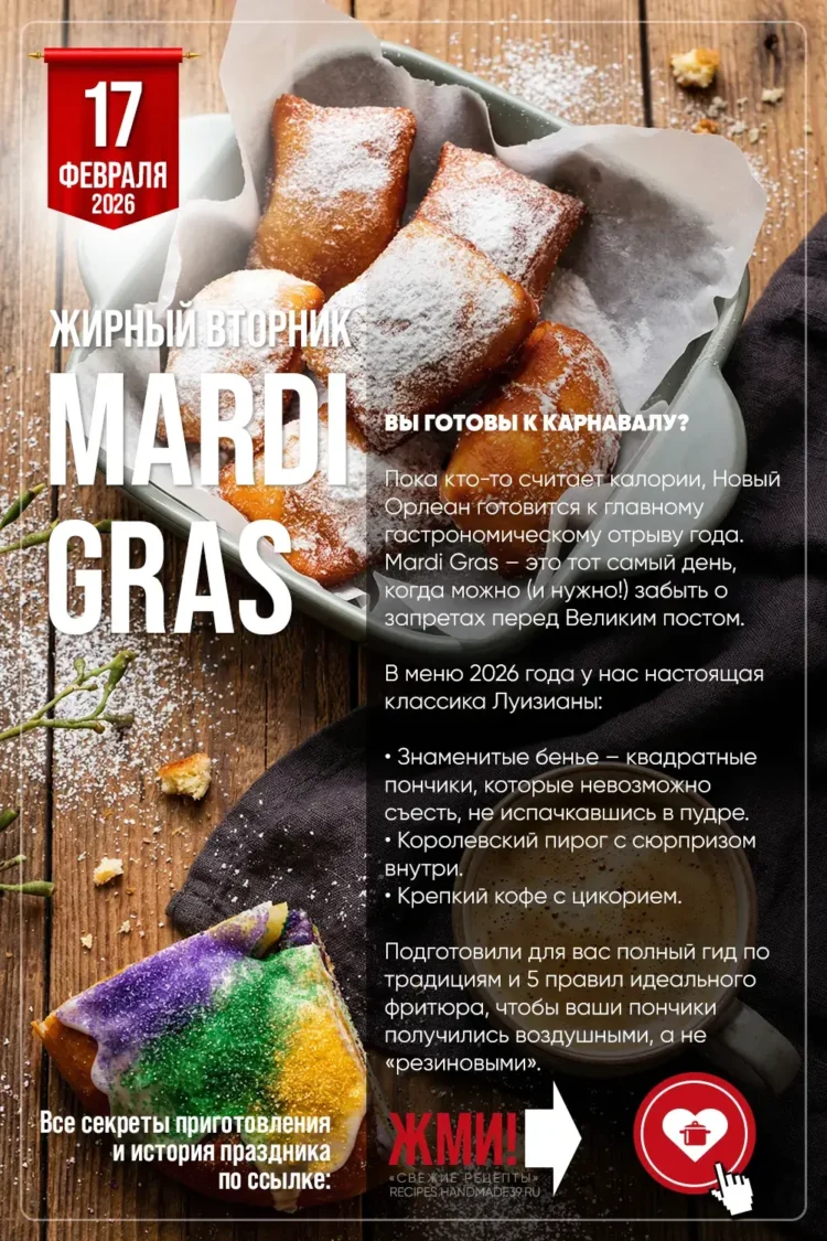 Жирный вторник (Mardi Gras): французские пончики бенье с сахарной пудрой