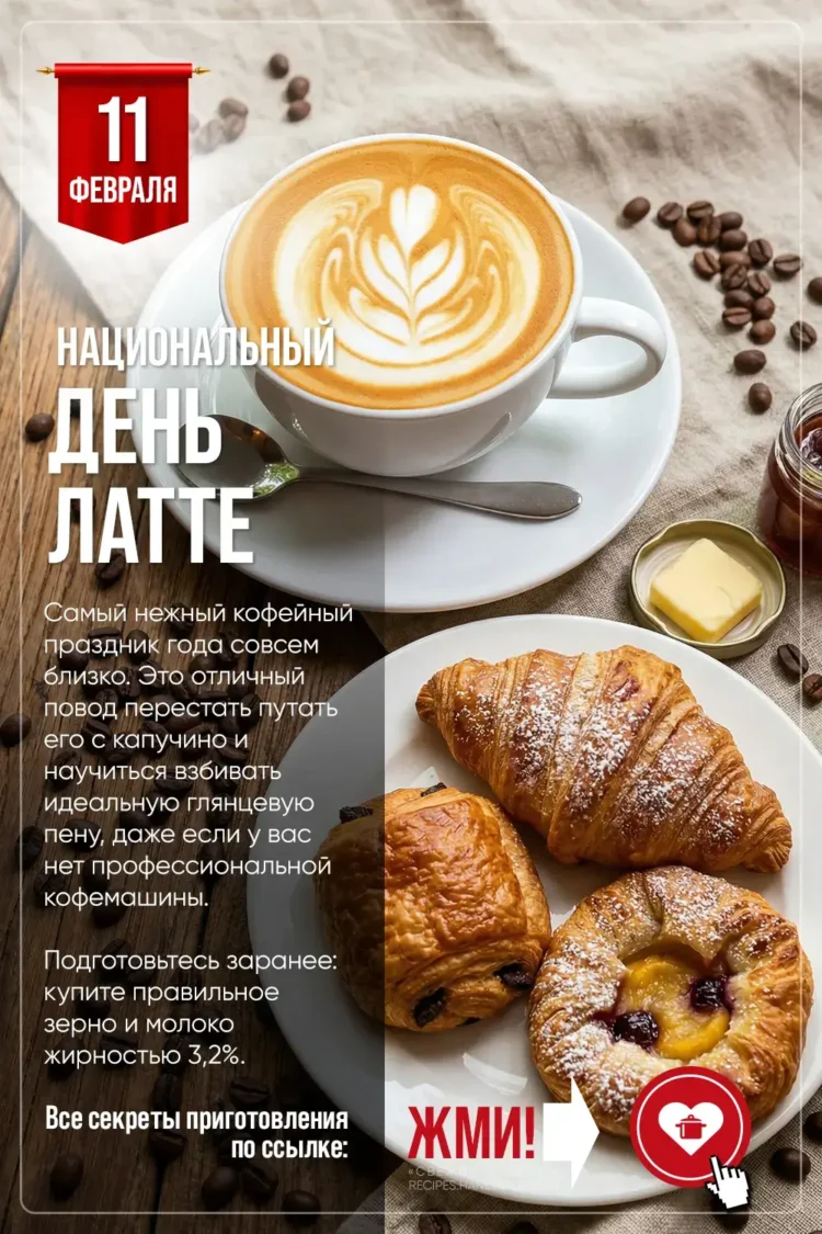 Национальный День латте + классическая подача в керамической чашке с молочной пеной